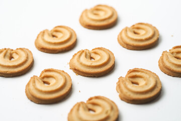 Danish butter cookies. Isolated on white background. Perfect for any commercial usages. selective focus