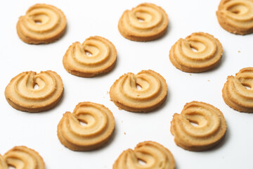 Danish butter cookies. Isolated on white background. Perfect for any commercial usages. selective focus