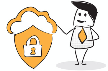 cloud data security line art stickman design
