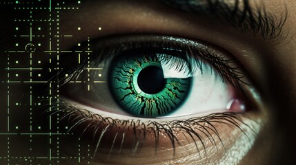 Close-up of cyber security code in male programmer's eye