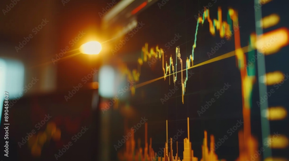 Aufkleber A close-up of a computer screen showing a gold price graph fluctuating over time, with market indicatorsd83