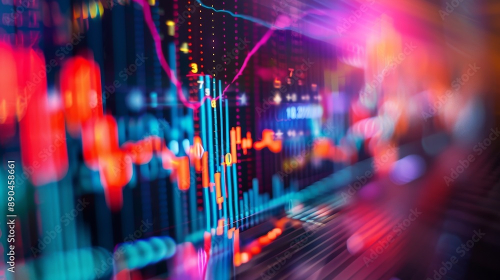 Leinwandbilder a close-up of a computer screen showing a stock market graph with fluctuating prices and trends