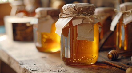 A close-up of a honey jar with a personalized label, perfect for gifting, highlighting the personal touch of homemade honey