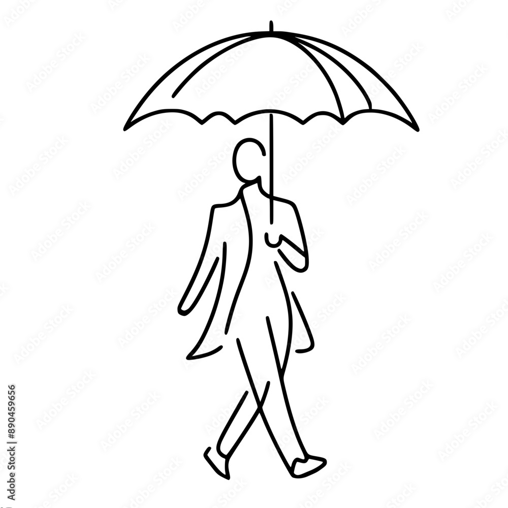 Poster minimalistic vector drawing of a cheerful gentleman walking with an umbrella. the art of simplicity 