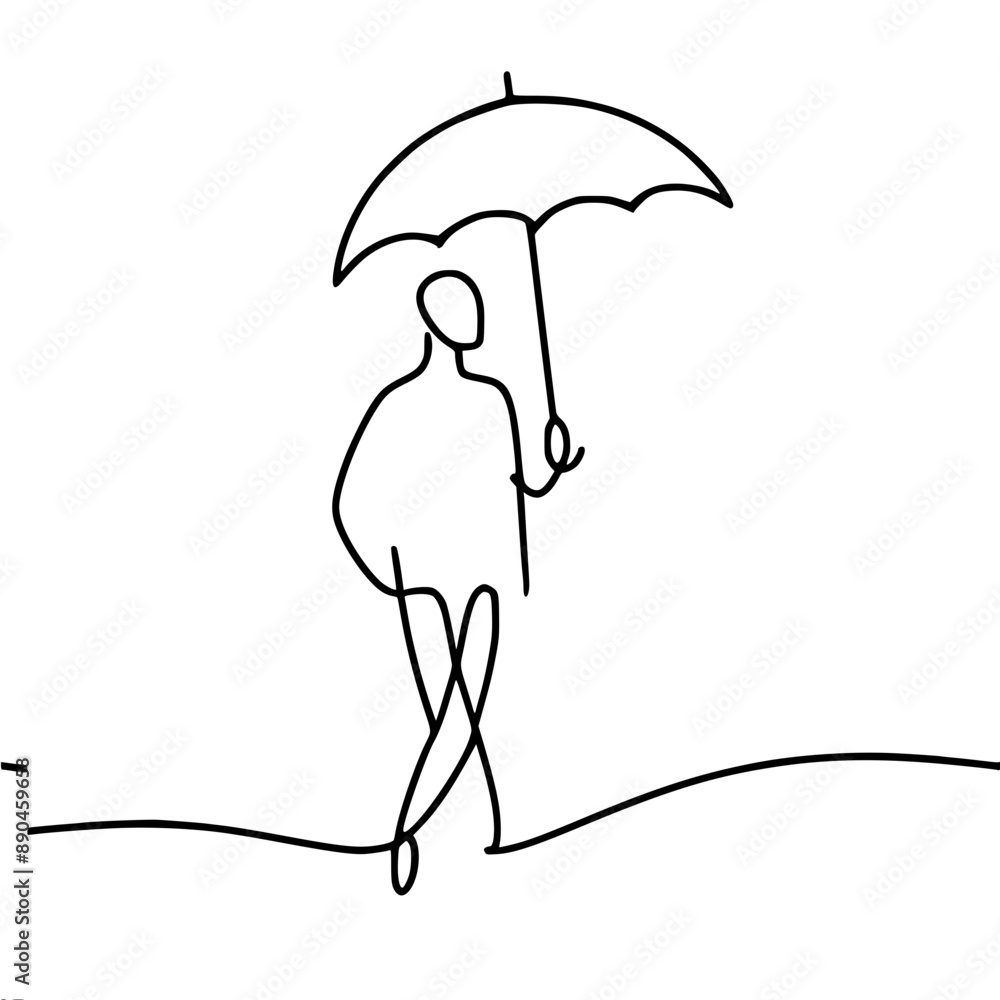 Poster minimalistic vector silhouette of a man walking with an umbrella. the art of simplicity and style in