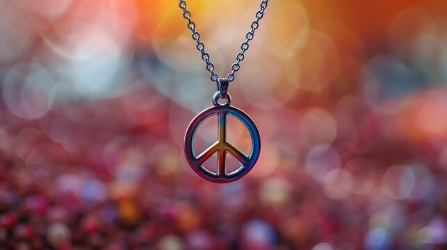 Peace sign necklace pendant, providing a subtle and elegant backdrop with space around the pendant for text insertion, ideal for jewelrythemed peace day scenes