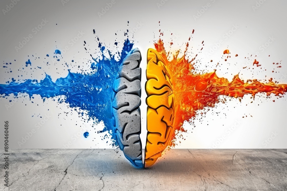 Aufkleber artistic brain illustration with colorful paint splashes representing creativity and innovation abst