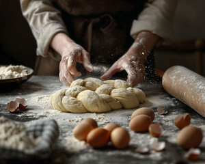 baker kneading dough