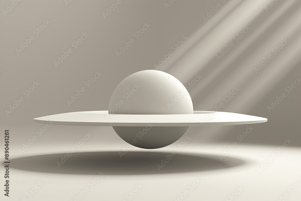 Poster minimalistic white sphere with shadows modern and abstract design simple and clean high contrast art