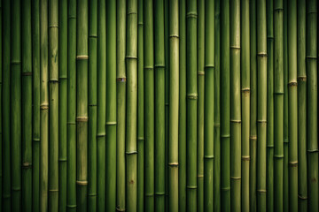 Fototapeta premium Processed collage of green bamboo fence surface texture. Background for banner, backdrop