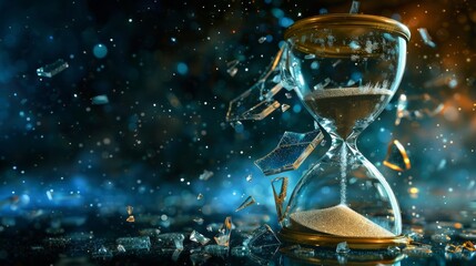 A conceptual image of an hourglass with a broken glass, time and fragility
