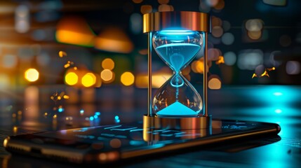 A conceptual image of a digital hourglass timer on a smartphone screen