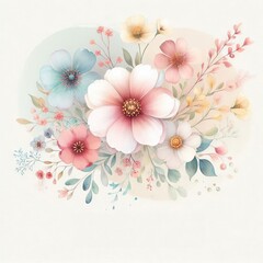 Fototapeta premium Delicate Floral Watercolor Background, Frame, for Social Media Posts, Banner, Wedding Invitation, Web. Watercolor flower ornaments on white background.