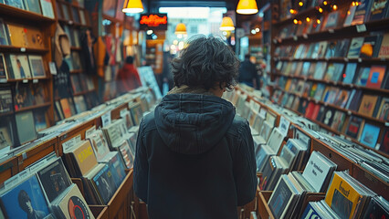 Fototapeta premium Person Looking at Vinyl in Store