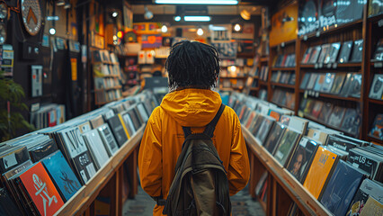 Young African American in Vintage Record Shop