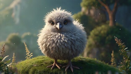 Fototapeta premium CUTE AND ADORABLE CARTOON FLUFFY RHEA, FANTASY, DREAMLIKE, SURREALISM, SUPER CUTE MIUKKI, TRENDING ON ARTSTATION 8k