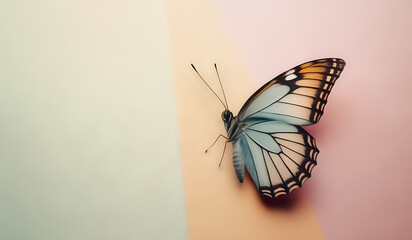 Obraz premium butterfly on a pastel colored paper textured background with copy space
