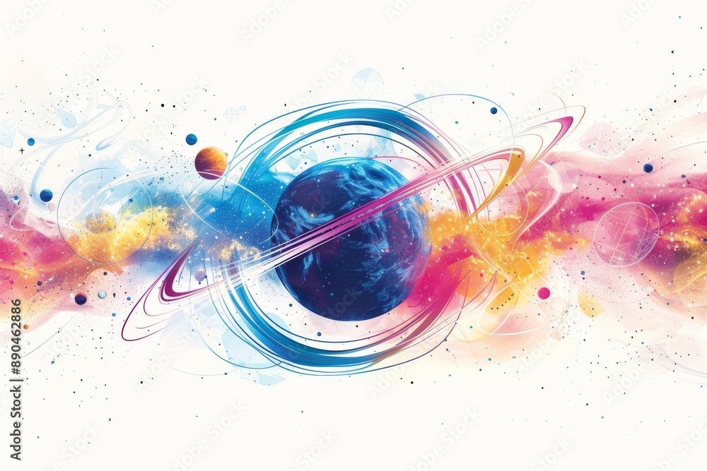 Poster abstract space scene with vibrant colors and swirling patterns futuristic and modern design dynamic 