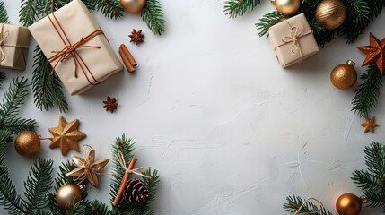 Christmas decorations in a minimalist style on a bright, simple background.