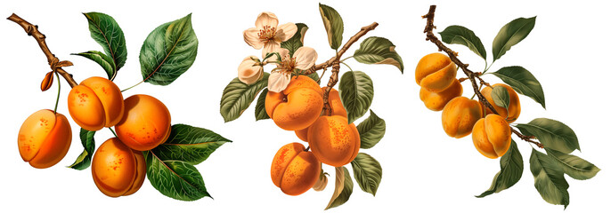 Obraz premium aesthetic illustration of apricot branch in vintage style. AI generated