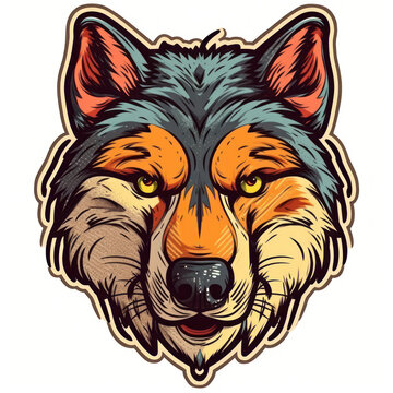Cartoon style wolf sticker, badge design