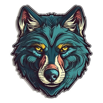 Cartoon style wolf sticker, badge design