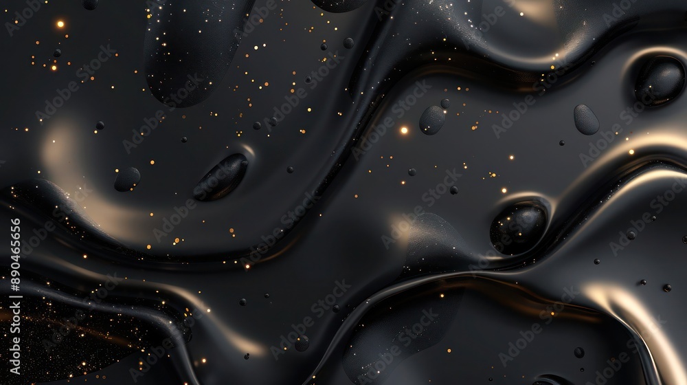 Aufkleber surreal abstract background with metallic black and charcoal grey blobs, accented by luminous gold, 