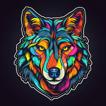 Cartoon style wolf sticker, badge design