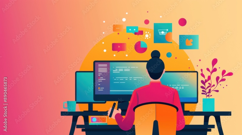 Poster remote worker on a video call with multiple participants, connected and engaged.