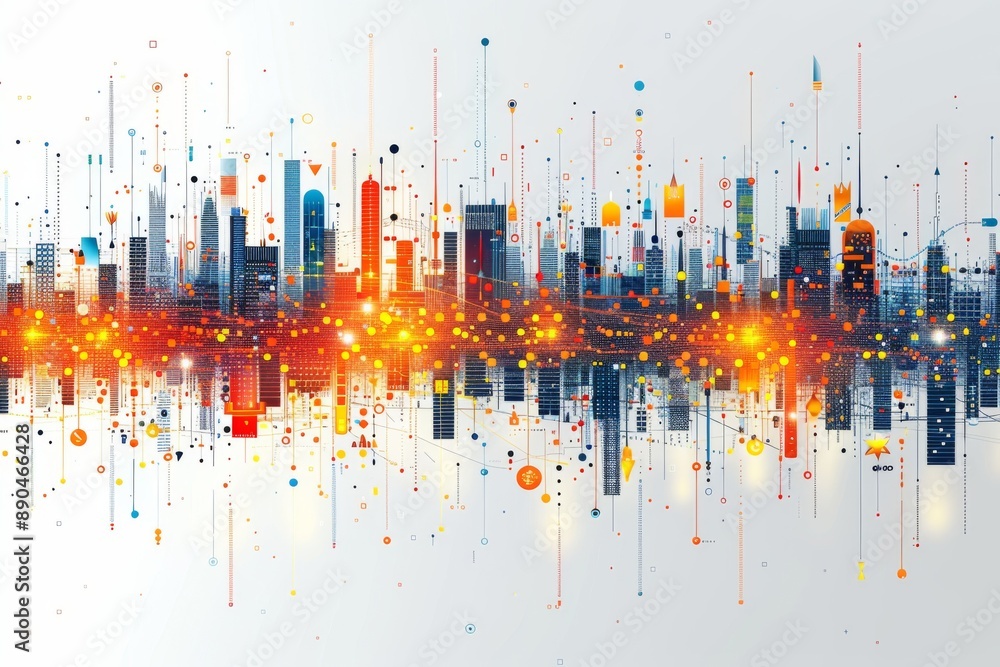Poster abstract colorful cityscape with pixelated effect modern and artistic representing urban life and ar