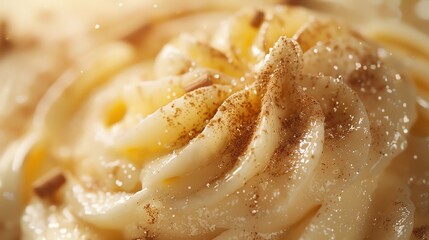 Illustrate a captivating close-up of Colombian Natilla custard, swirling and creamy, adorned with a light dusting of fragrant cinnamon