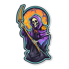 Cartoon style death mage with staff sticker, badge design
