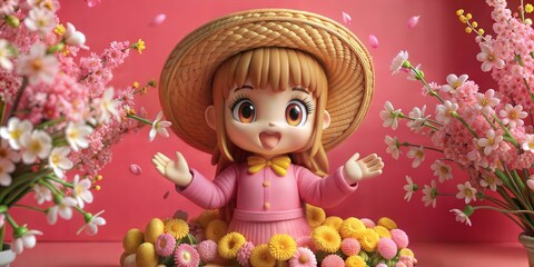 Fototapeta premium 3d model with flower background