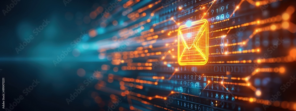 Poster secure emails, holographic encryption methods, futuristic communication, dark background