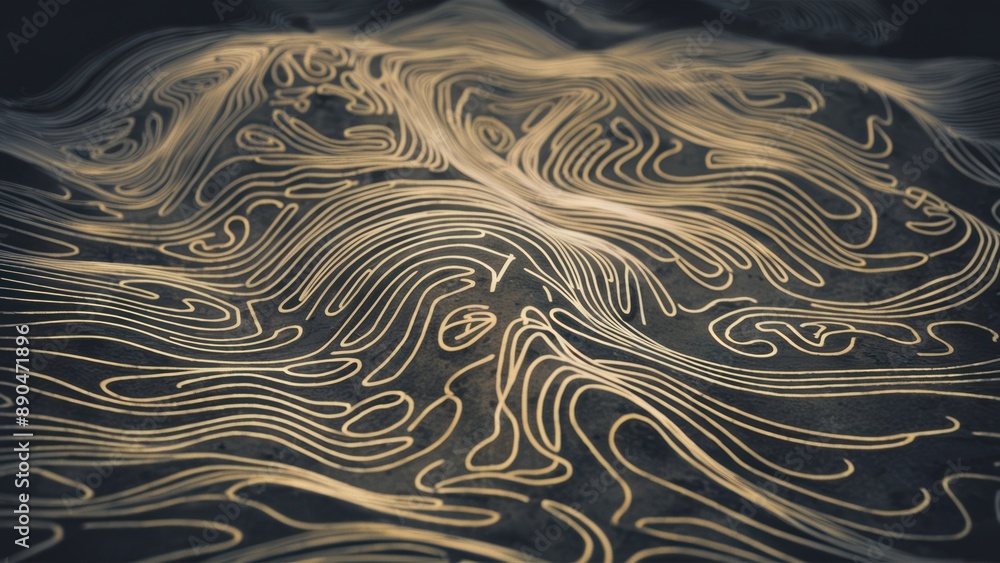 Poster a close up of a map with lines and swirls on it, ai
