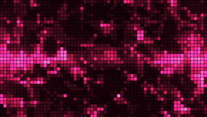 Red mosaic background in technology concept. Abstract multicolored LED squares. Technology digital square pink color background. Bright pixel grid background. 3D rendering