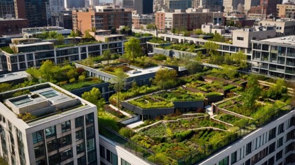 Obraz premium Lush Green Rooftop Gardens in Cityscape