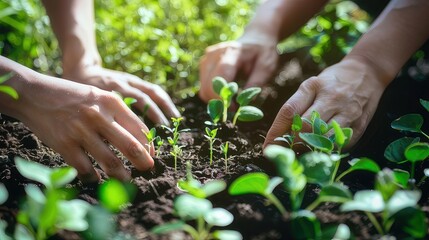 Hands Planting Seedlings in Garden
