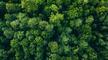 Naklejka premium Lush green forest canopy from above, showcasing the vibrant ecosystem and the importance of nature conservation. 