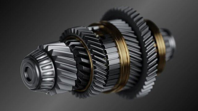 Shaft with gears from the gearbox isolated 3D Rendering.