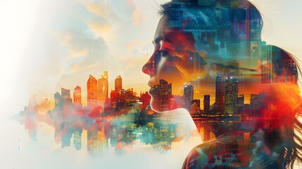 Fototapeta premium Woman and Cityscape Double Exposure