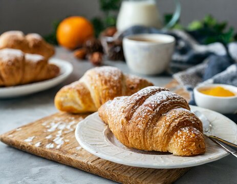 Crossaint auf dem Fr&uuml;hst&uuml;ckstisch 