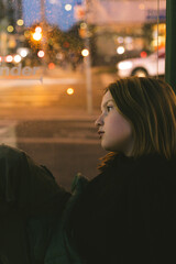Portrait of a 10 year old girl. A serious portrait of a teenager, a vivid portrait of a growing teenager