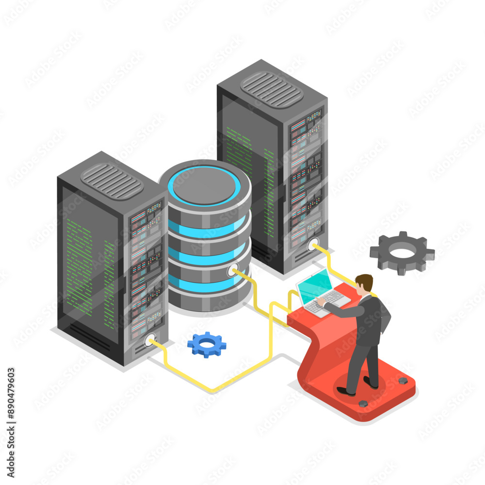 Aufkleber 3d isometric flat illustration of software deployment, innovative solutions programming tools. item 
