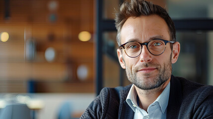 Fototapeta premium Confident Mature Businessman Wearing Glasses in Modern Office Portrait