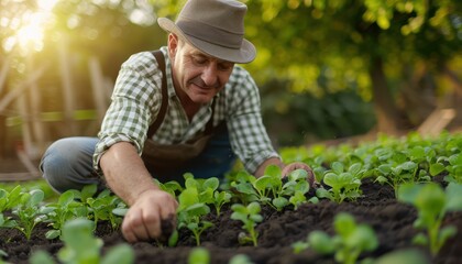 Fototapeta premium Skilled Agriculturist Harvesting Fresh Produce in a Picturesque Agrarian Setting, Highlighting Traditional Farming Methods and Sustainable Practices