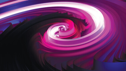Abstract colorful swirl. Abstract background with twirl effect, optical illusion, spiral shape, curved and wavy pattern. Glowing whirlpool. 3D vector illustration