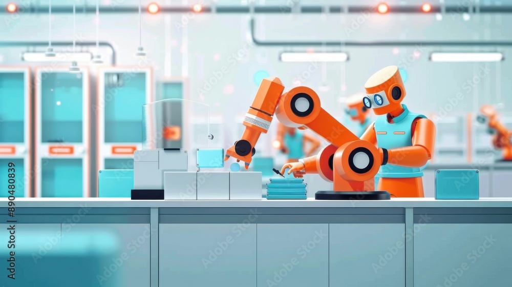 Poster smart factory with robots and ai systems streamlining production, automated processes, ai developmen