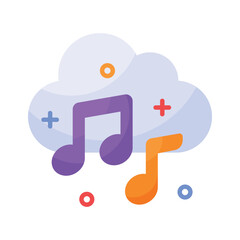 Music notes with cloud denoting concept icon of music app, cloud music vector design