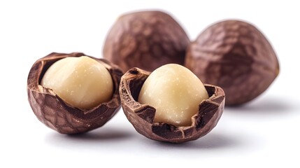 Macadamia Nut Element in Detailed Pencil Drawing on Bright White Background 